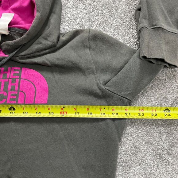 The North Face Hoodie Sweatshirt Womens Small Gray Pink Graphic Fleece Pullover - Picture 8 of 11